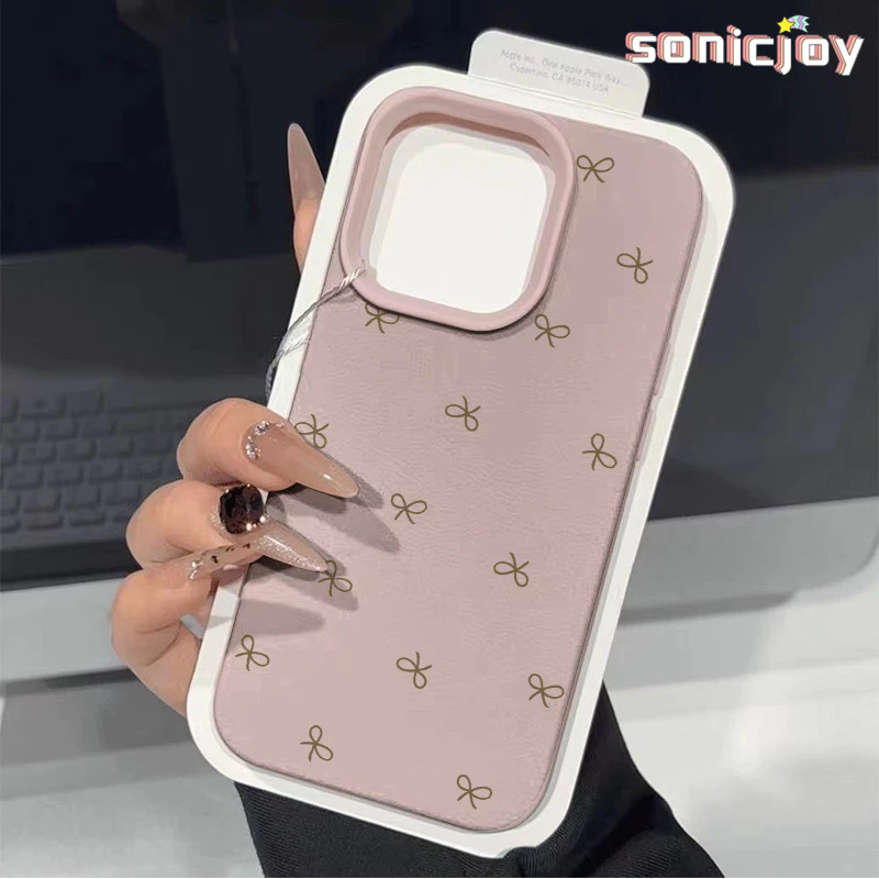 Ốp lưng Nơ Nâu Thích Hợp Cho IPhone 11 12 13 14 15 16 Pro Max X XR XS Max 7Plus 8Plus Vỏ Da Mềm Thời Trang-SY