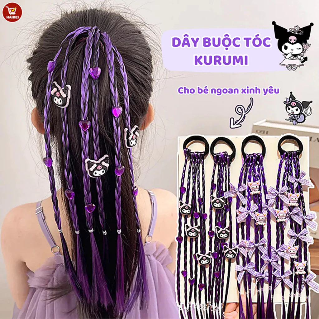 Kawaii Sanrio Dây Buộc Tóc Anime Vòng Tóc Đồ Trang Trí   Kuromi Dây Tóc Tóc Giả Bím Tóc