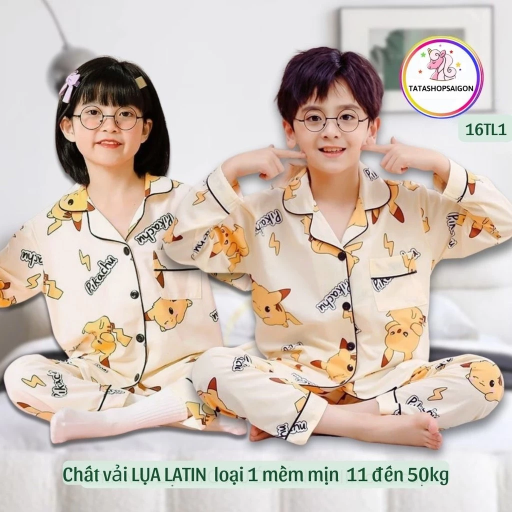 11  đến 50kg Bộ pijama mặc ngủ cho bé trai size đại vải LỤA LATIN cao cấp 16T