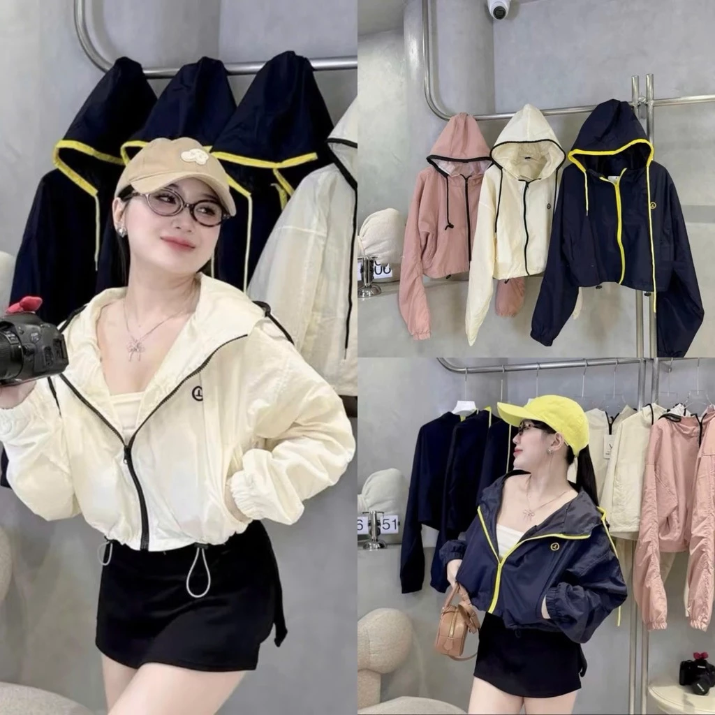 Áo Khoác Gió Nữ 2 Lớp Phối Dây Kéo Thêu Logo Trẻ Trung,Năng Động,Vải Gió Nhăn Kháng Nước,Cản Gió,Chống Tia UV Hiệu Quả