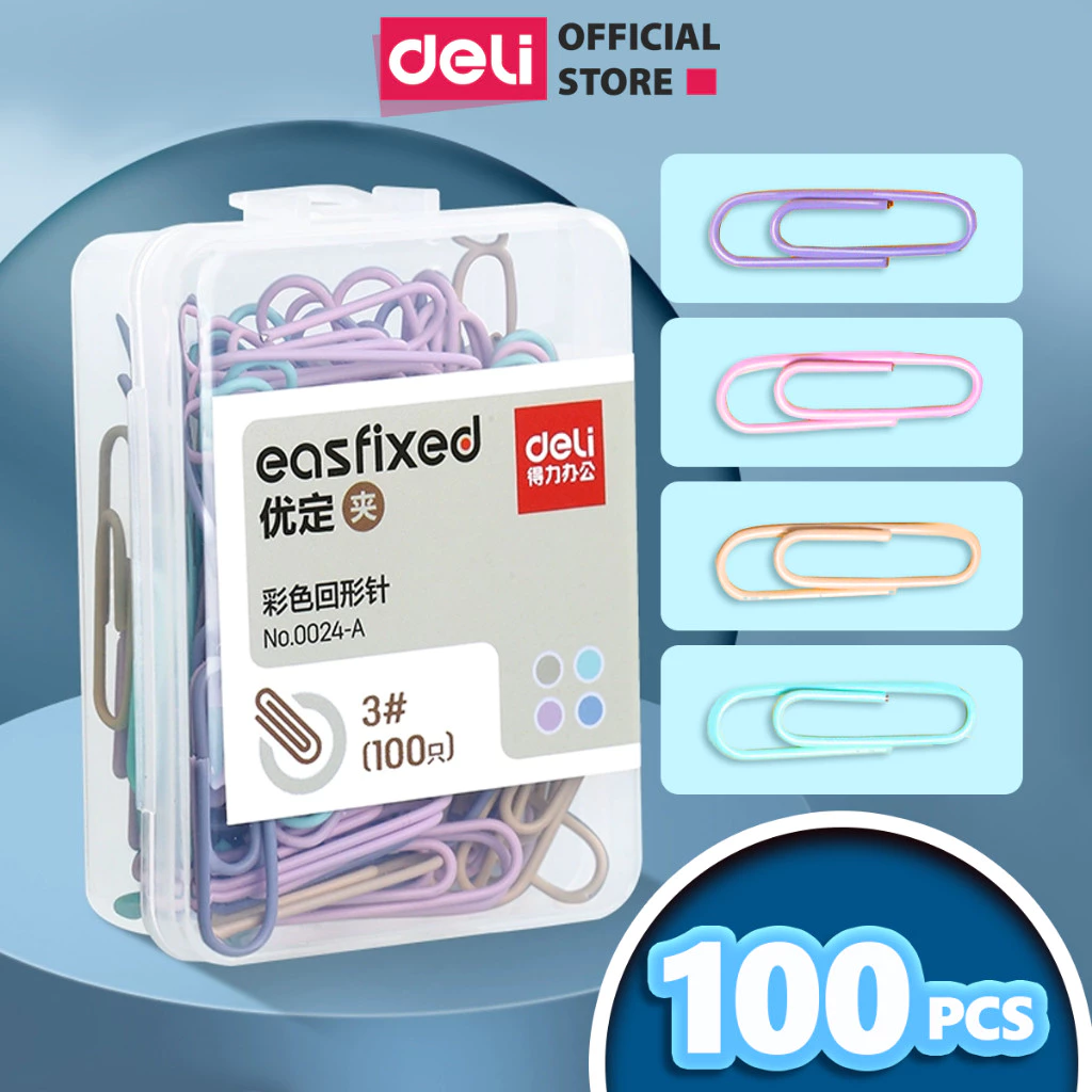 Hộp 100 Ghim Vòng Deli - Kẹp Giấy Tài Liệu Văn Phòng Phẩm Giữ Văn Bản Gọn Gàng - Màu Sắc Morandi - Đa Năng Tiện Lợi