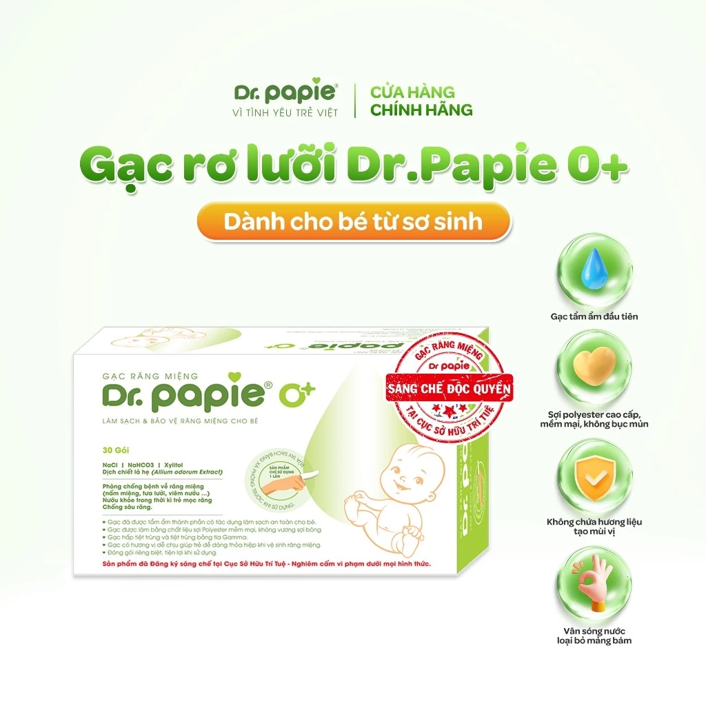 Gạc Rơ Lưỡi Dr.Papie Tiêu Chuẩn 5SAO, Làm Sạch Răng, Lưỡi, Nướu và Khoang Miệng Cho Bé