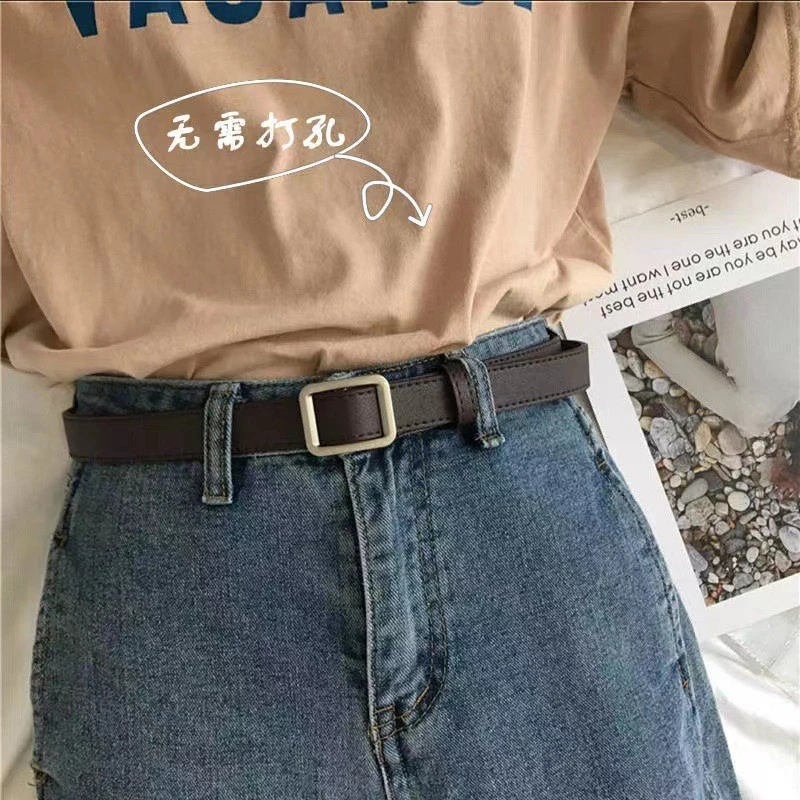 Thắt lưng nữ khóa chữ nhật màu bạc - Phong cách basic, đơn giản