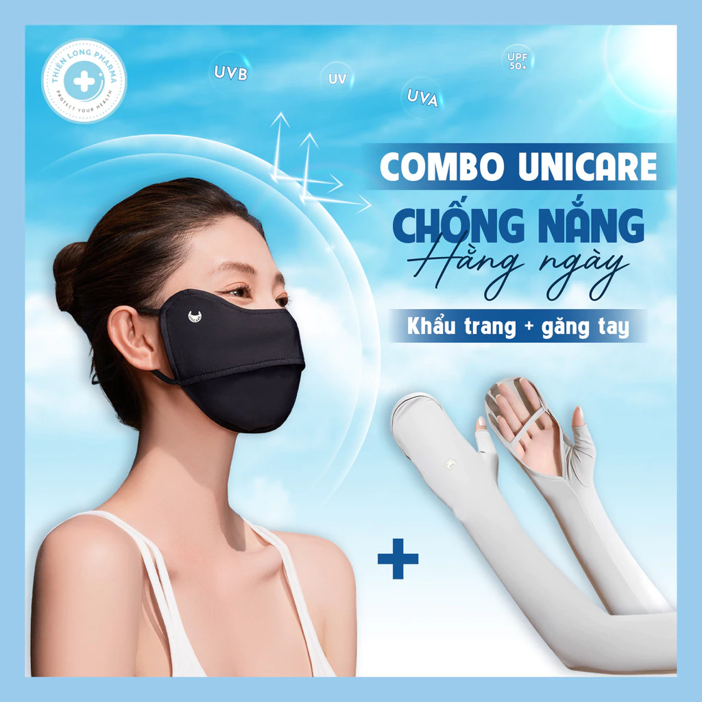 Combo Chống Nắng Toàn Diện UNICARE Găng Tay và Khẩu Trang Chống UV Phù Hợp Cho Hằng Ngày, Du Lich'