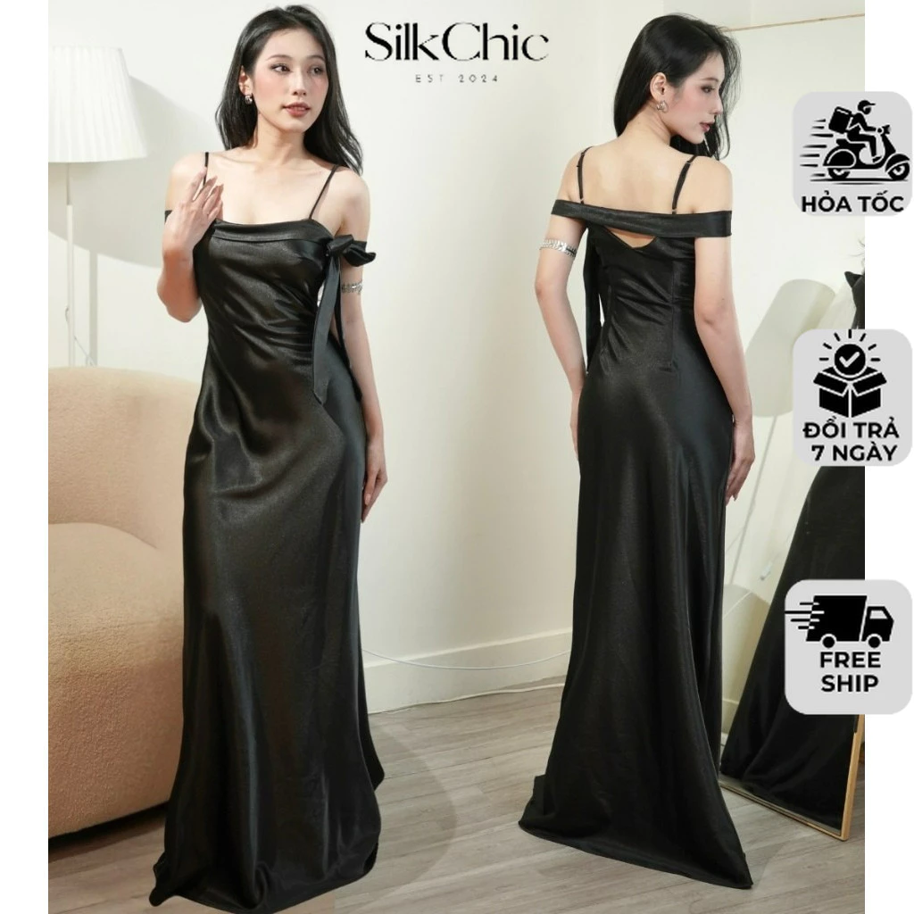 [ DEAL XẢ KHO ] Váy Lụa Dự Tiệc Hai Dây Sang Chảnh NV699 Đầm Váy Lụa Hở Lưng Dây Nơ Cột Được Nhiều Kiểu