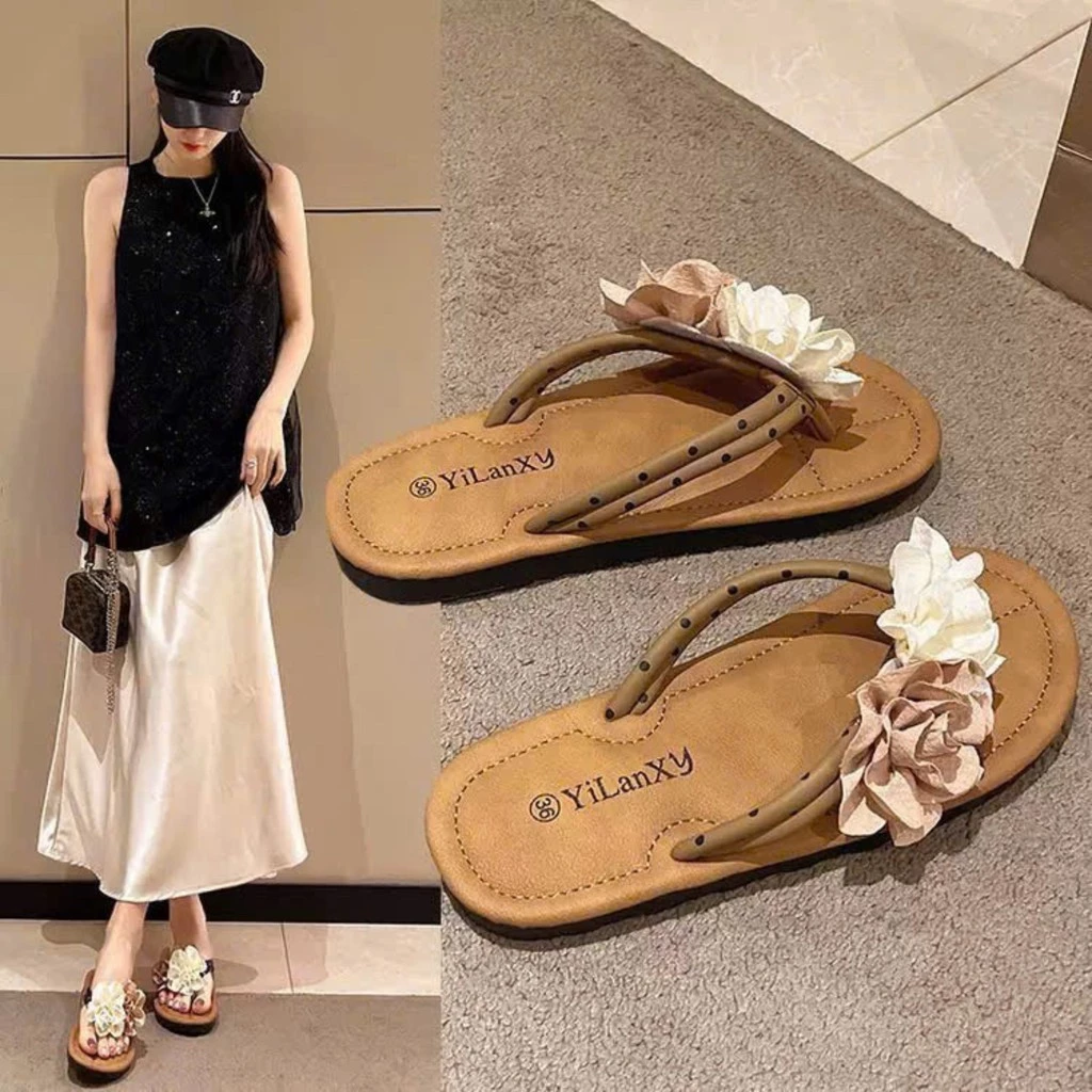 Dép Tông Nữ-Dép Xỏ Ngón Đế Phẳng Hình Hoa, Dép Đi Chơi Đi Biển Dùng Hàng Ngày Size 36-41 Giay zep Store-DXN