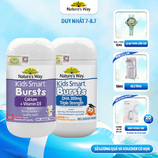 Combo Phát Triển Trí Não, Tăng Chiều Cao NATURE'S WAY Kids Smart DHA 300mg +Calcium, Vitamin D3 Cho Bé Từ 1 Tuổi 50v/lọ