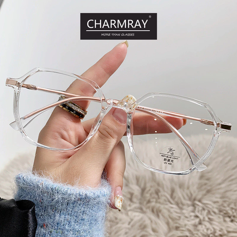 Charmray Kính mắt chống bức xạ TR90 hợp thời trang Khung đa giác nhẹ dành cho nam và nữ