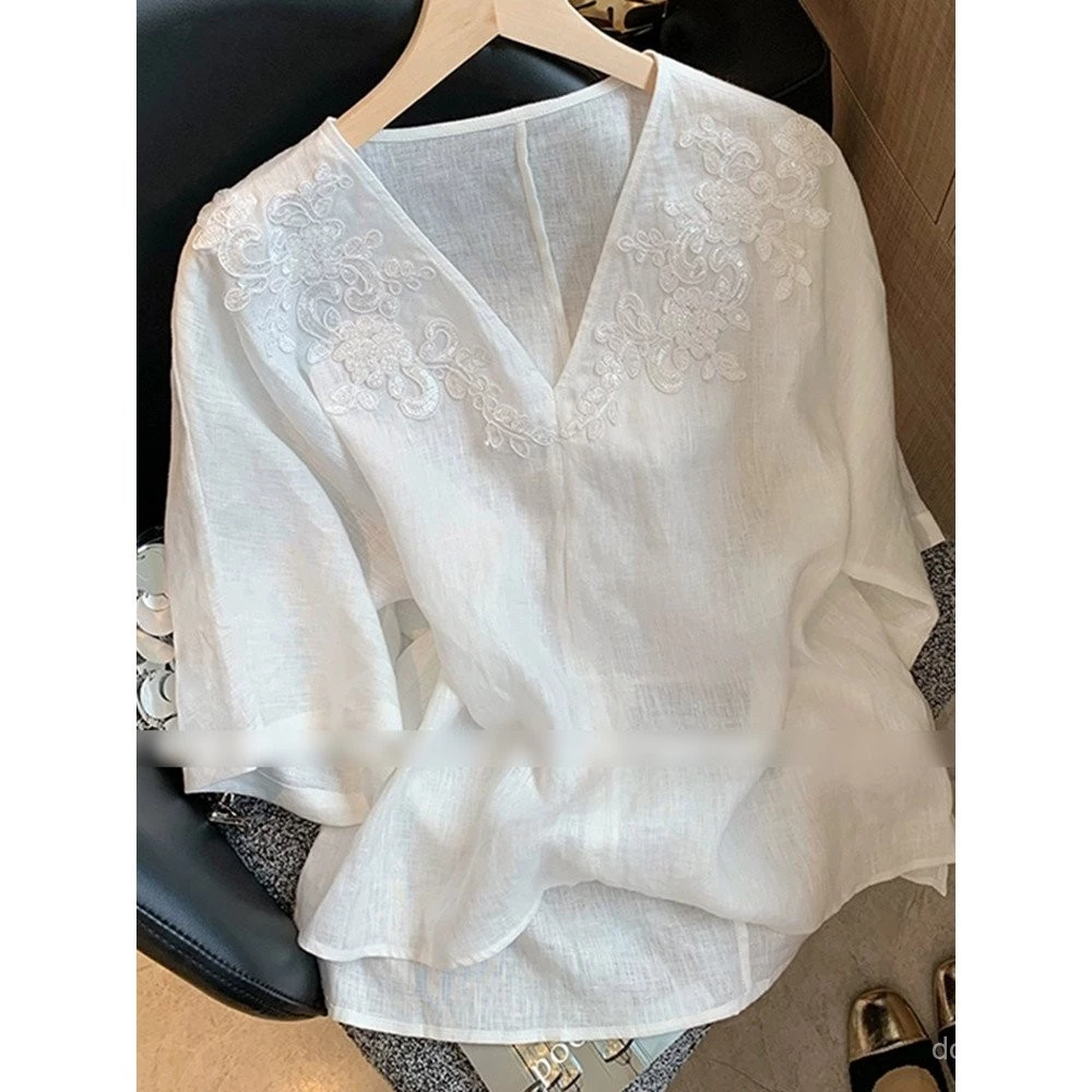 Áo Barong Hiện Đại Phong Cách Philippines, Cổ Chữ V Trắng Tay Ngắn, Phù Hợp Mùa Hè