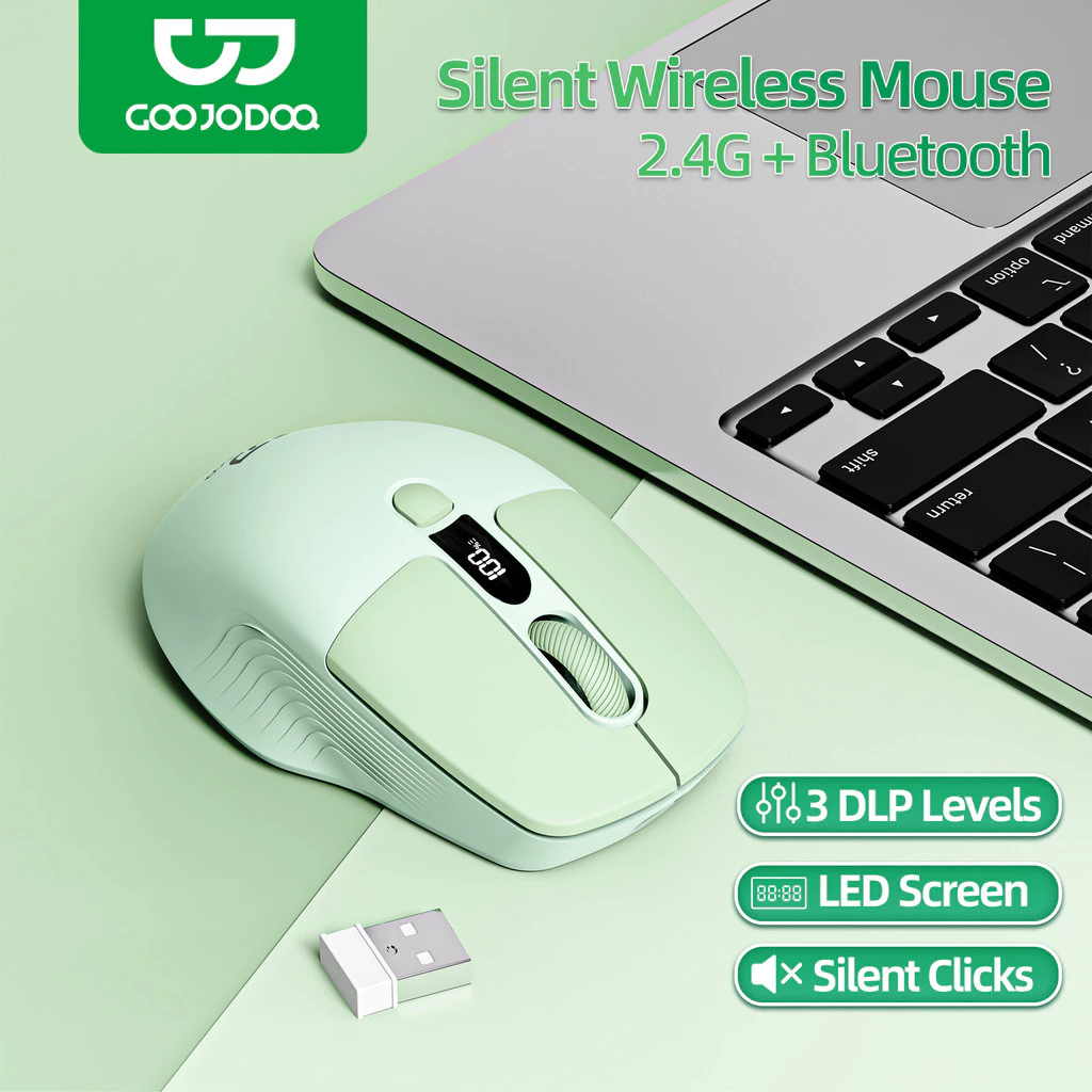 Chuột Bluetooth kép GOOJODOQ 2.4GHz Ba kết nối Thiết kế công thái học im lặng với màn hình LED và điều chỉnh dpi