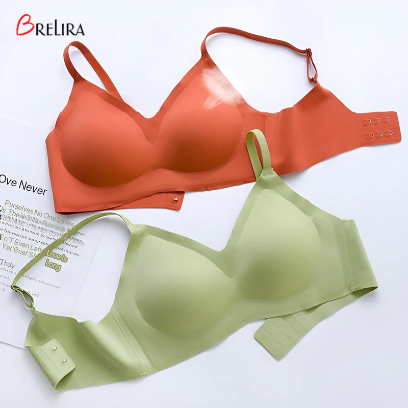 『 Brelira 』 Áo ngực cao su liền mạch bằng lụa băng mỏng thoáng khí cho nữ Quần lót không dây đơn giản Áo ngực nhỏ tập hợp áo ngực thể thao