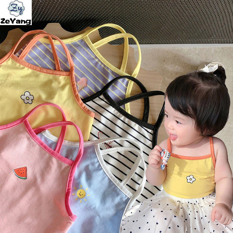[Zy] Kích thước 70-130 Hàng có sẵn cho trẻ em Áo yếm thường ngày Ice Silk Cartoon Top Girl Baby Áo Vest nhỏ dễ thương Áo sơ mi đáy phiên bản Hàn Quốc Quần áo trẻ em
