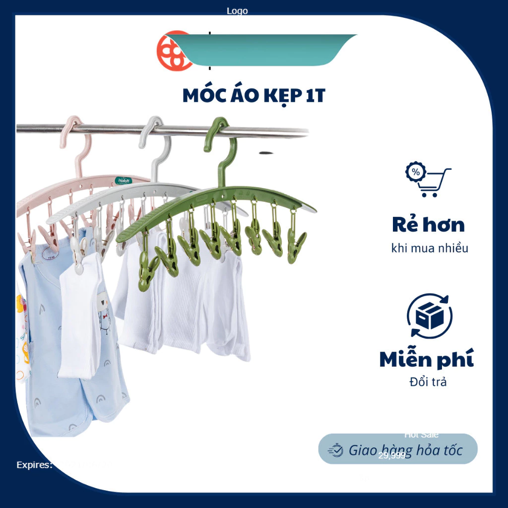 Móc phơi đồ 8 kẹp nhựa  móc treo quần áo tất
