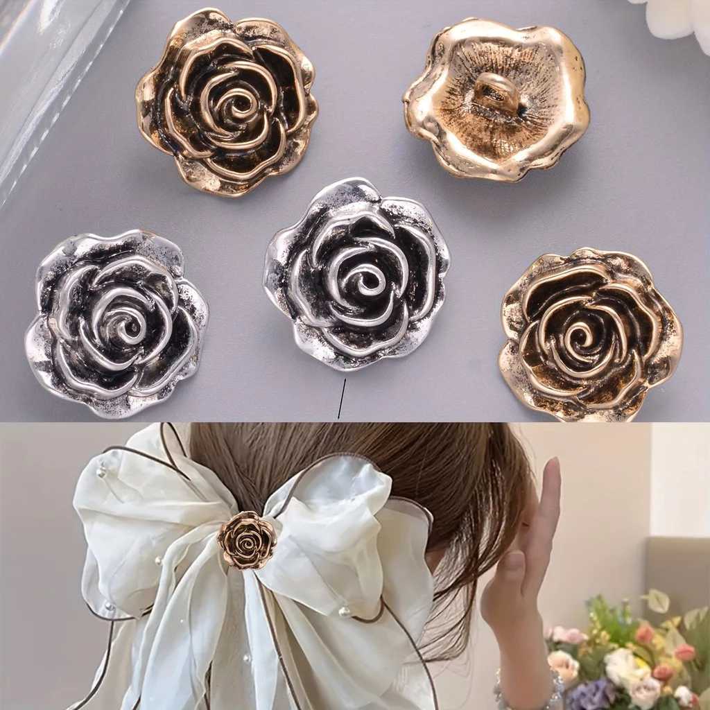 Nút kim loại hoa hồng phong cách mới Nút may tay phong cách cổ điển Thích hợp cho áo len Cardigan / Đầm dự tiệc / Trang trí mũ giày (Gói 6 chiếc)