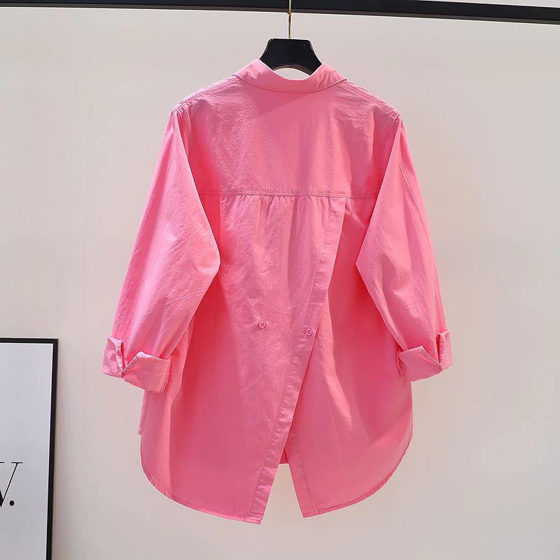 40-70kg Phong Cách Hàn Quốc Nữ Thiết Kế Cảm Giác Lưng Chia Hoa Hồng Hồng Cotton Dài Tay Áo Mùa Xuân Thu Áo Cardigan Đa Năng