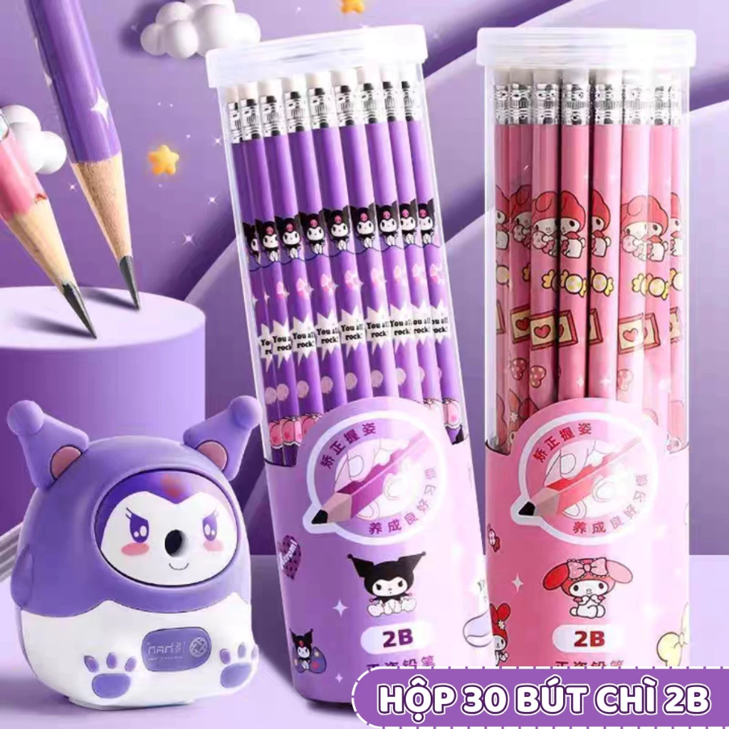 Hộp 30 Bút Chì 2B Cực Đậm - Bút Chì Gỗ Hoạt Hình Dễ Thương, Nét Mịn Đều, Ngòi Bền, Thích Hợp Tập Viết/Vẽ