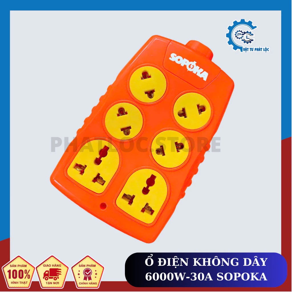 Ổ cắm điện 6000W 6 lỗ chéo Không Dây siêu chịu tải 30A 6S-6000W+C SOPOKA