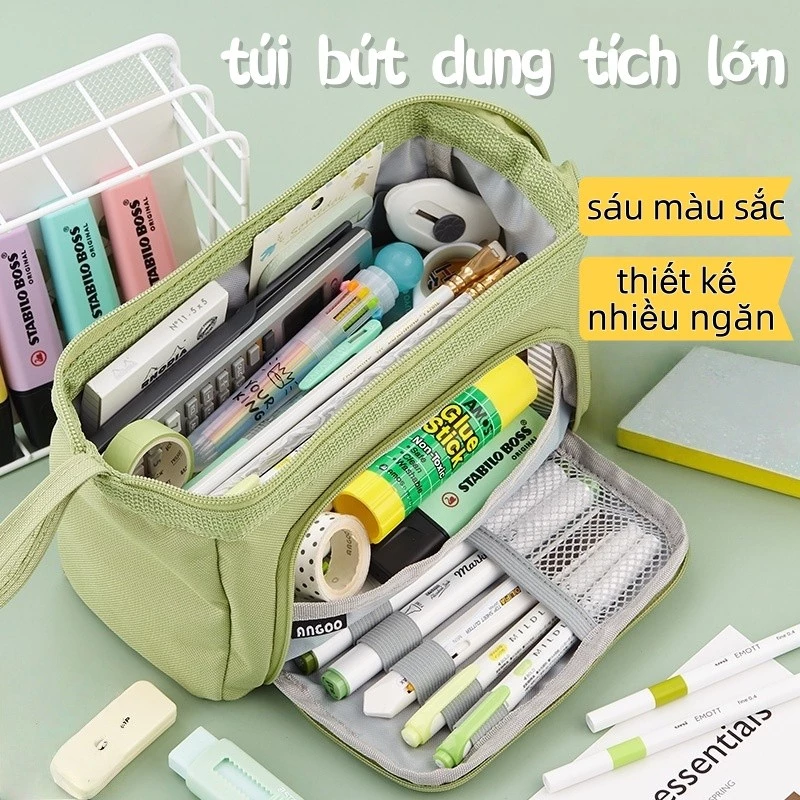 Túi bút học sinh kiểu Hàn , dung tích lớn, chống nước，Túi đựng văn phòng phẩm nhiều ngăn bằng