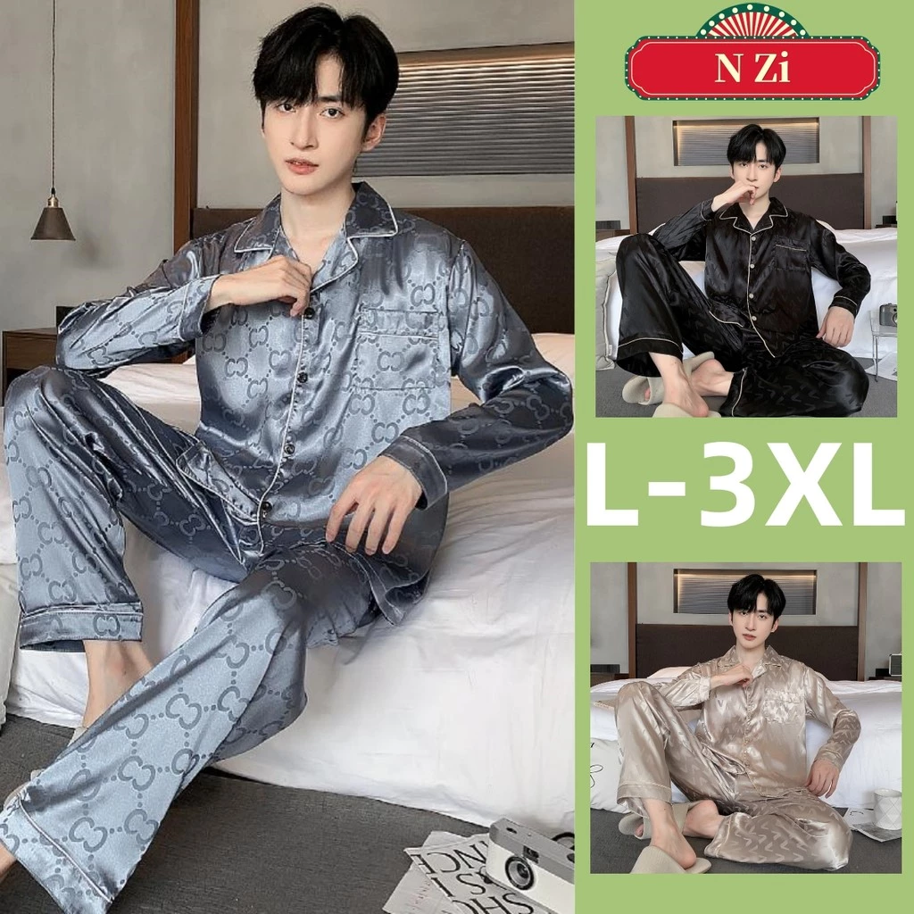 Bộ Đồ Ngủ Lụa Nam Bộ Đồ Ngủ Mùa Thu Đông Phiên Bản Hàn Quốc Dài Tay Đồ Ngủ Người Satin Rời Loungewear