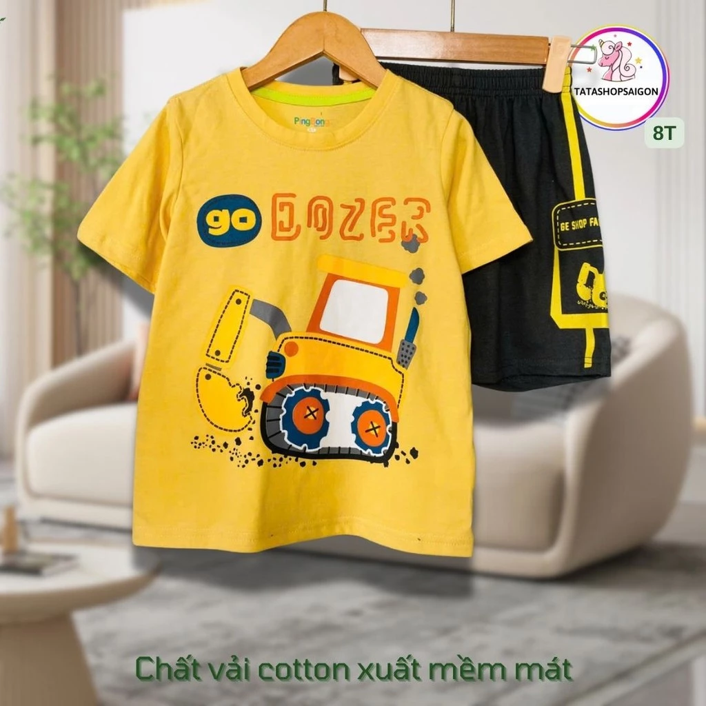 [11 đến 38kg] Đồ bộ bé trai size đại cotton xuất mặc mát khủng long xe monter cá mập T308