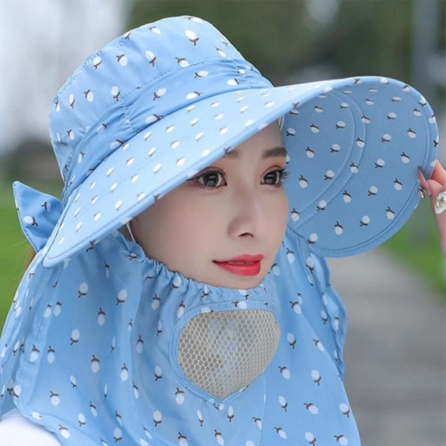 【Hwang】 Mũ Nón rộng vành rộng chống nắng , có khẩu trang 2 lớp bảo vệ kèm dây thắt