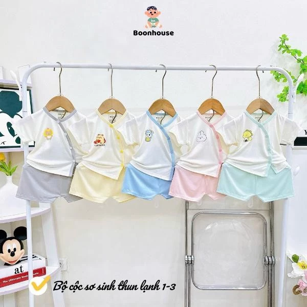 Combo 3 bộ quần áo cộc tay sơ sinh cho bé chất liệu thun lạnh peptit cao cấp mềm mại cho bé từ 3-9kg