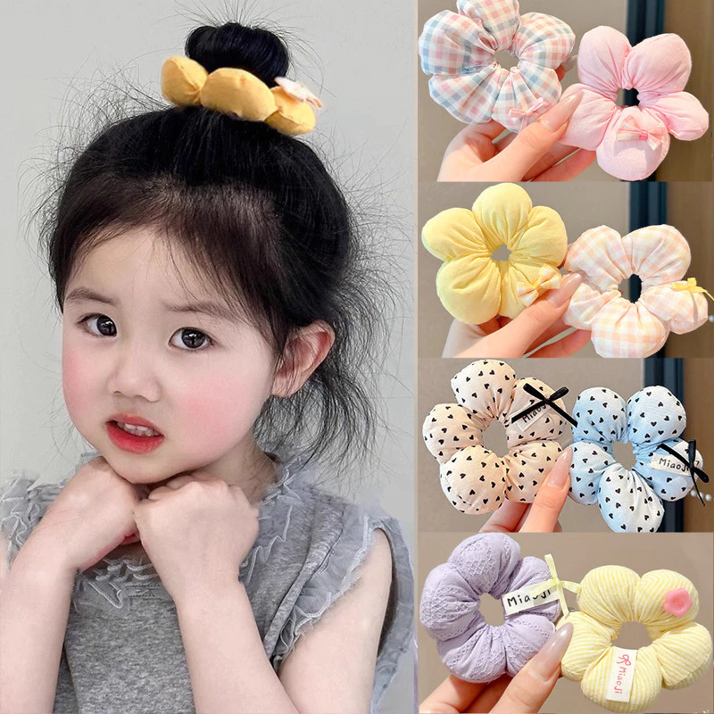 Dây buộc tóc hình đuôi ngựa hoa vải mềm xốp cho bé gái