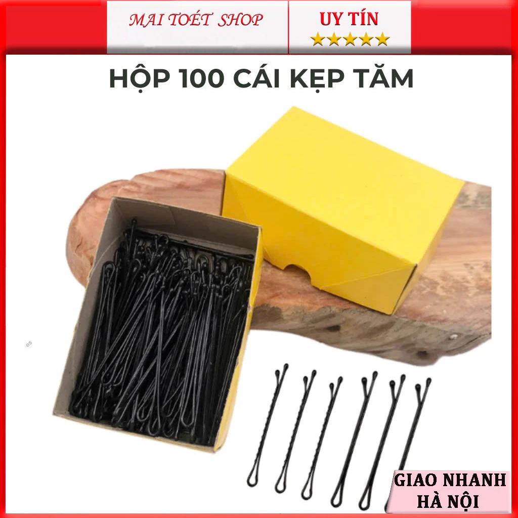 Kẹp tăm đen làm tóc ghim tóc hộp 100 cái màu vàng