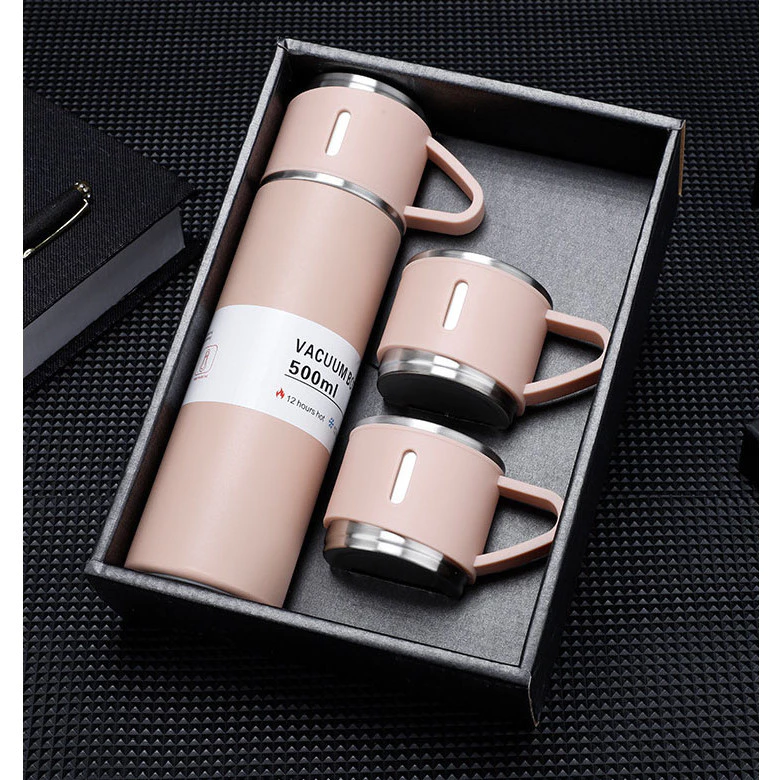 Bình giữ nhiệt cao cấp 500ml Inox G01 tặng kèm 2 cốc cách nhiệt, Fullbox làm quà tặng sang trọng