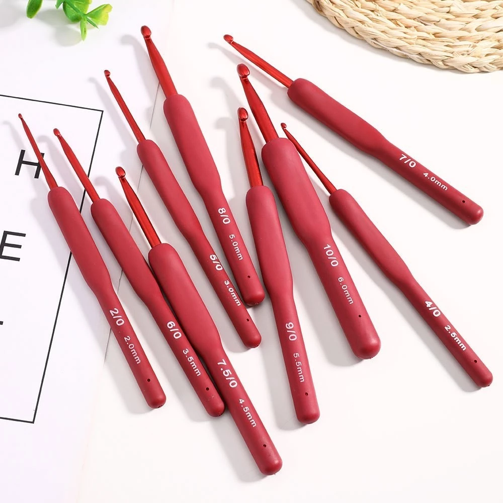 Bộ 9 Kim Móc Len Hình Hoa Tulip Đỏ Thoải Mái DIY - Bộ Kim Cán Dẻo Cao Cấp Dụng Cụ Đan Móc
