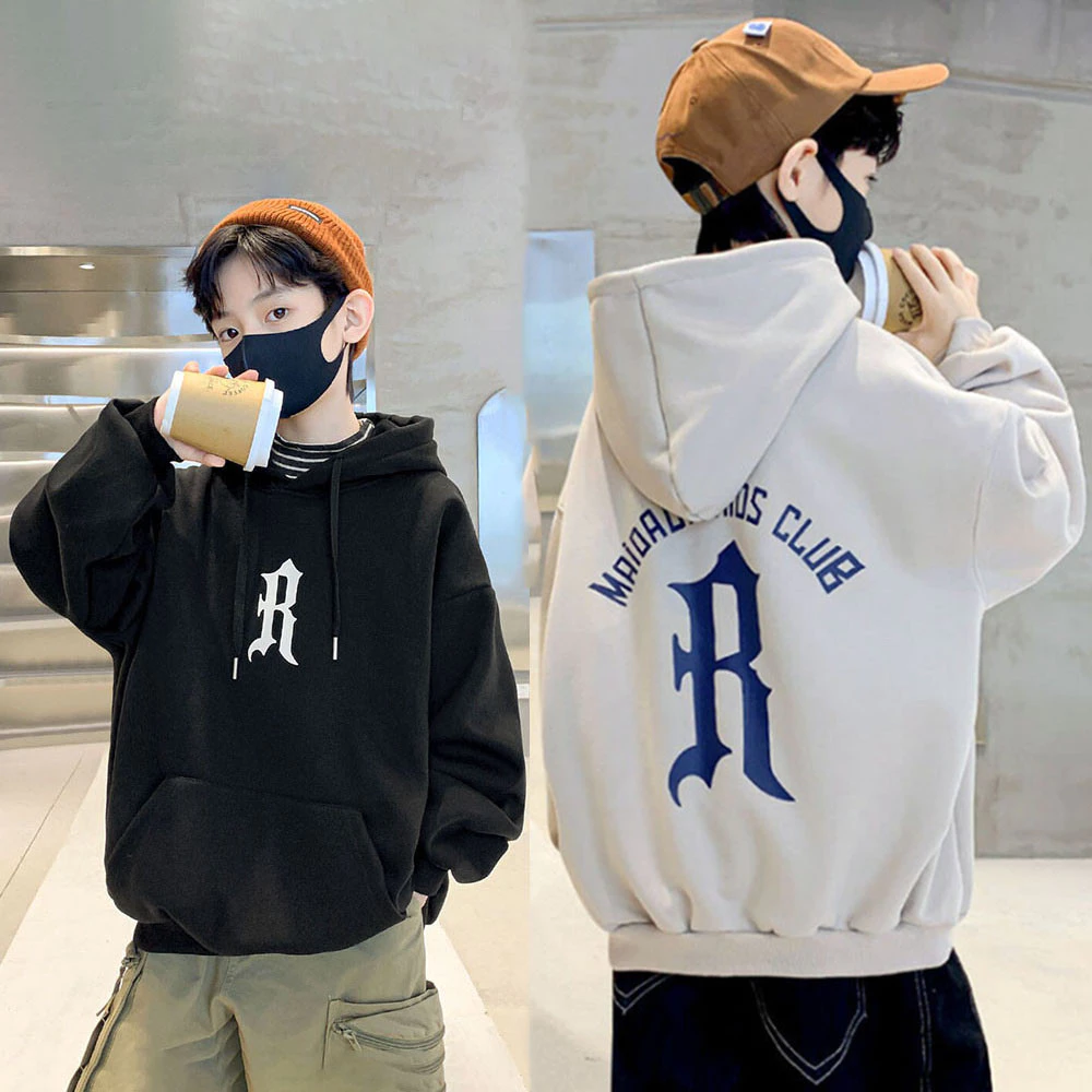 [18-52kg] Áo hoodie bé trai, áo khoác nỉ mẫu R, áo thu đông trẻ em nam size 18-52kg chất nỉ bông dày dặn