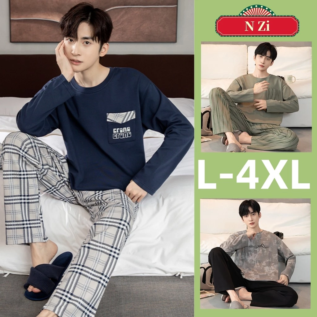 Plus Kích Thước Bộ Đồ Ngủ Nam L-4XL Cotton Đồ Ngủ Người Mùa Thu Đông Tay Dài Bộ Đồ Ngủ Rời Loungewear
