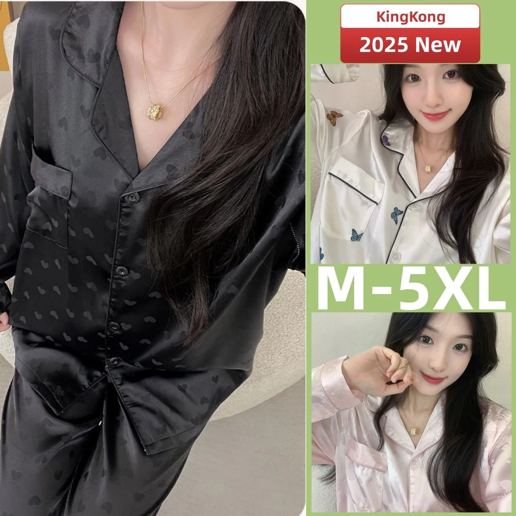 Bộ Đồ Ngủ Lụa Satin Sọc Da Báo Cho Nữ, Kích Cỡ Từ M Đến 5XL, Phù Hợp Mùa Thu Dài Tay