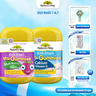 Combo Kẹo Dẻo Vi Chất Cho Bé Nature’s Way Kids Smart Vita Gummies Calcium + Vitamin D Và MultiVitamin+Vegies 60v/h