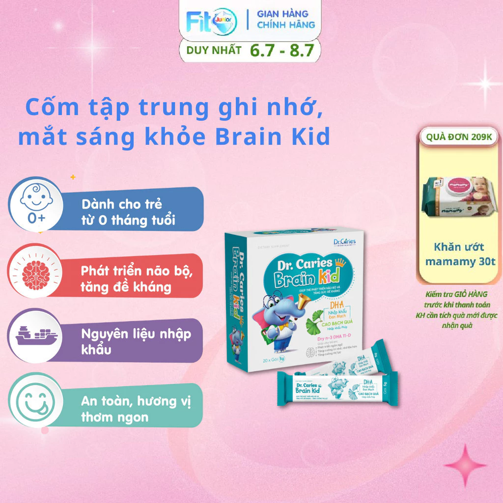 Cốm Bổ Não Cho Trẻ Chậm Nói, Tự Kỷ, Rối Loạn Tăng Động Giảm Chú Ý Dr. Caries Fito Junior, 20 Gói