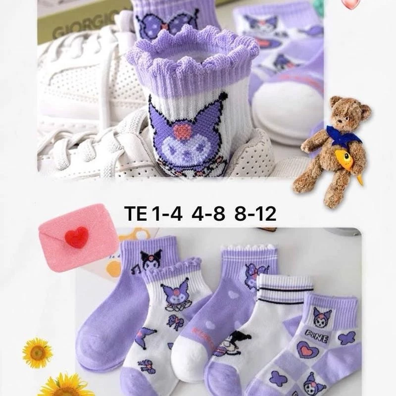 Sét 10 Đôi Tất Vớ Hoạt Hình Kuromi -Tất Cotton Tím Cổ Cao -Tất Dễ Thương Dài Bé Gái siêu dễ thương