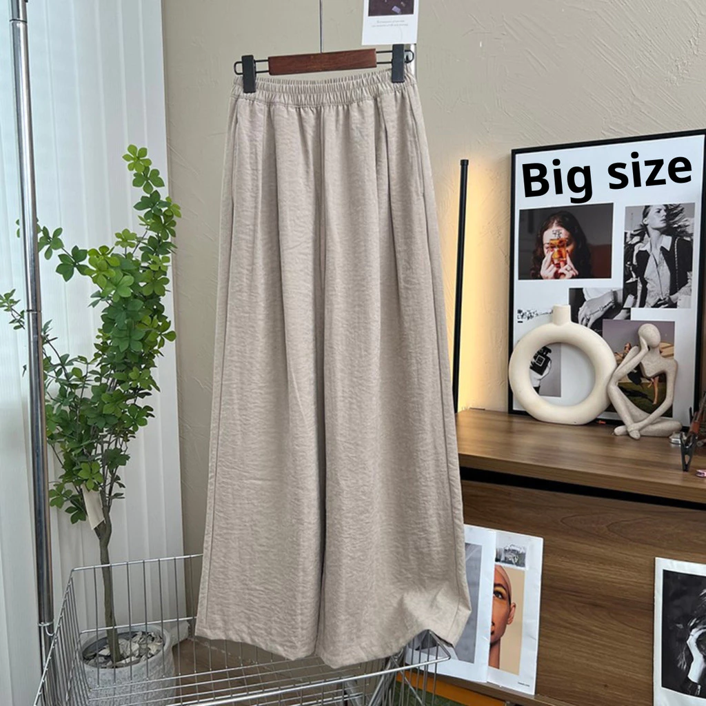 Quần suông Bigsize nữ ống rộng vải đũi, cạp chun co giãn thoải mái, form dài che khuyết điểm 55-95kg -Q564