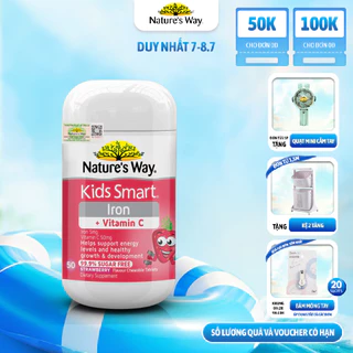 Viên Nhai Vitamin C Và Sắt Nature's Way Kids Smart Iron C Tăng Cường Hệ Miễn Dịch, Hỗ Trợ Phát Triển Não Bộ Cho Bé 50v/h