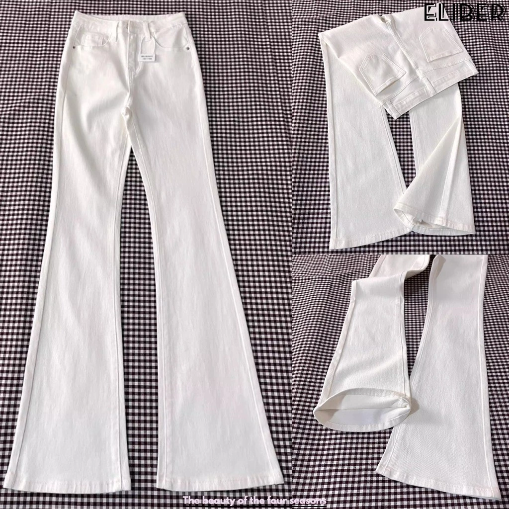 ELIBER- Quần Ống Loe Trắng Không Hở - Cho Nàng Quả Lê - Eo Cao Ôm Tôn Dáng Kéo Chân Dài Phủ Gót