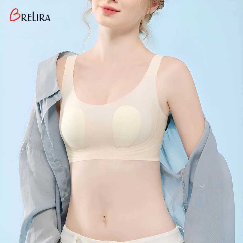 『 Brelira 』 Áo ngực giảm thiểu Hỗ trợ không dây Chống chảy xệ Liền mạch Siêu mỏng Thoải mái Tai thỏ Cốc Full Cup Đồ lót thoáng khí nhẹ
