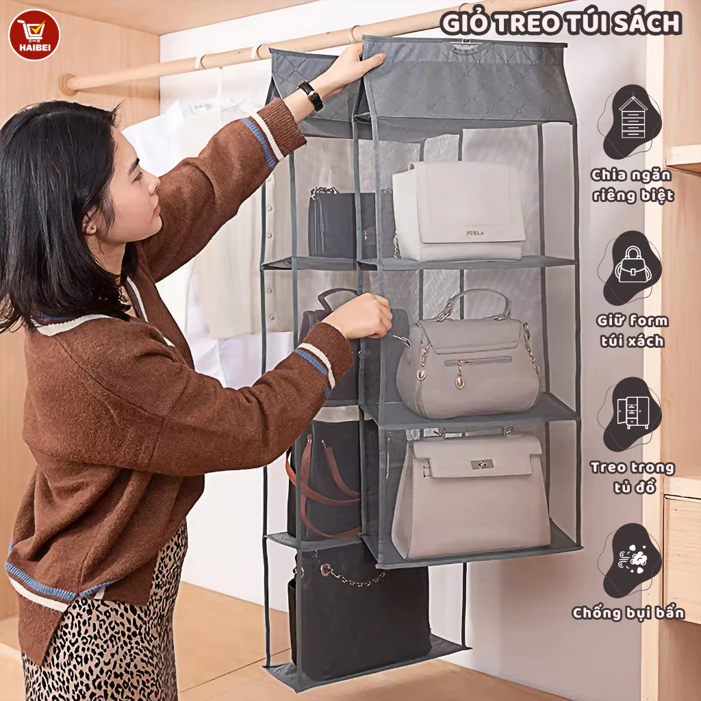 Túi treo giỏ xách, bảo quản chống bụi, chống ẩm mốc cao cấp,túi đựng đồ chống bụi bằng vải có thể treo trong tủ quần áo