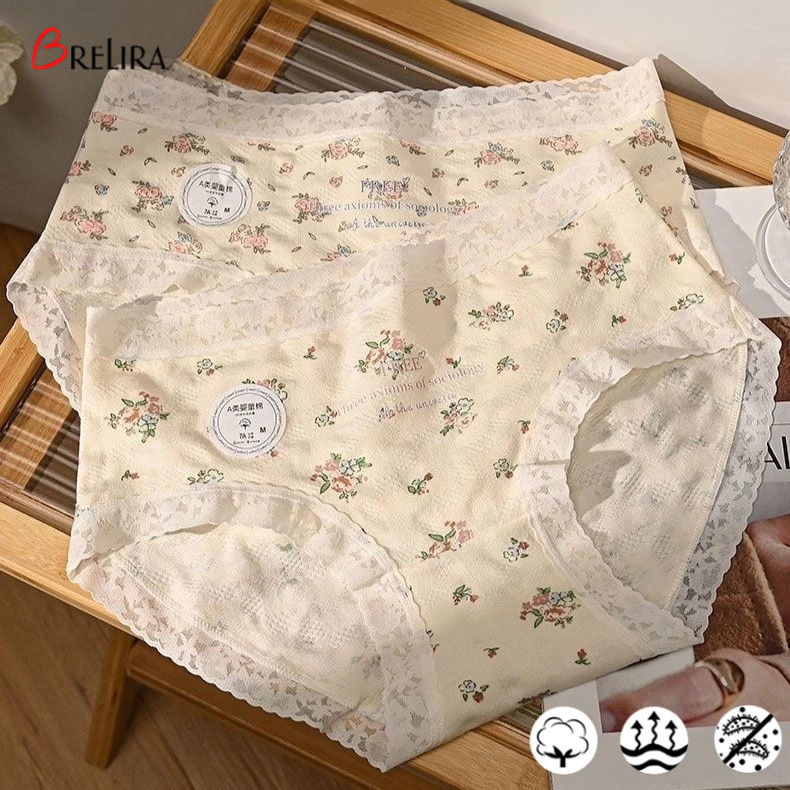 『 Brelira 』 Quần Lót Cotton Hoa Pháp Liền Mạch Kháng Khuẩn Giữa Eo Quần Ren Thoáng Khí ​​Quần lót nữ​​❈ ❈ ❈ ❈ ❥