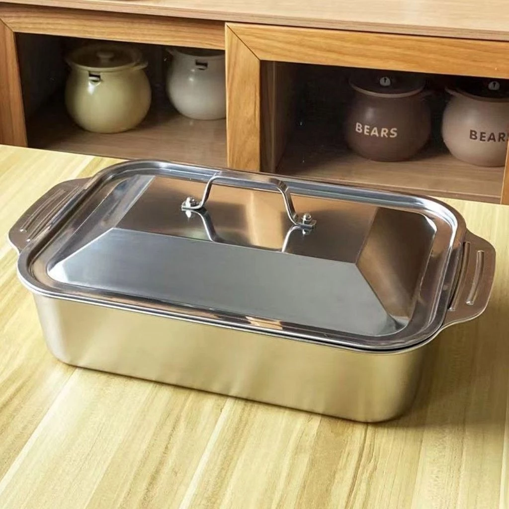 Khay hấp inox có nắp đa năng đựng thịt nướng, khay hấp cá nấu lẩu bê đồ an toàn tiện ích  Gia dụng Yến Nhi đa năng