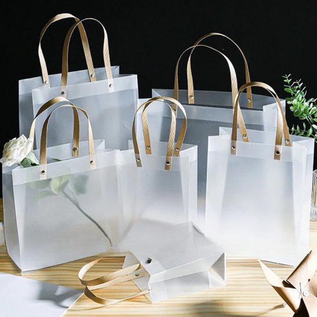Túi Đựng Quà Nhựa PVC Mờ Trong Suốt Quai Cói Túi Đựng Quà Tặng Chống Thấm Nước