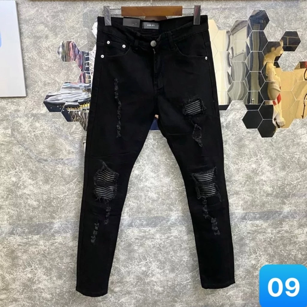 Quần Jean Nam Rách Vá Da chất bò cotton co dãn Quần rin nam NHIỀU MẪU ĐẸP Q09