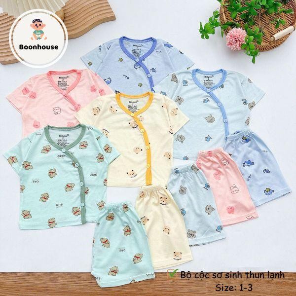 Combo 5 Bộ Cộc Sơ Sinh Cho Bé Trai Bé Gái Màu Họa TiếtThun Lạnh Mềm Mát Thấm Hút Tốt Cho Bé