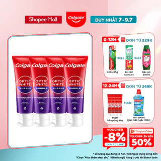 Bộ 4 Kem Đánh Răng Colgate trắng răng Optic White Purple 100g công nghệ sắc tím, trung hòa ố vàng tức thì