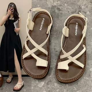 Dép Dây Nữ, Đế Mềm Che Ngón Chân Quai Đeo Chéo 3 Màu Cách Điệu LuxyShoes LX122