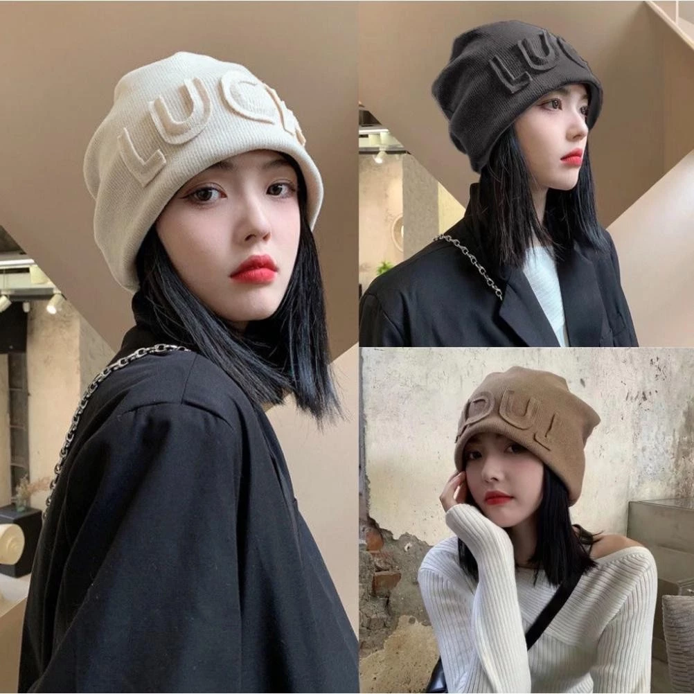 【Hwang】Mũ Len Luck Lót Nhung  -  Nam Nữ Trùm Đầu Phong Cách Hàn Quốc - Nón Len Lót Lông Cho Nam Nữ