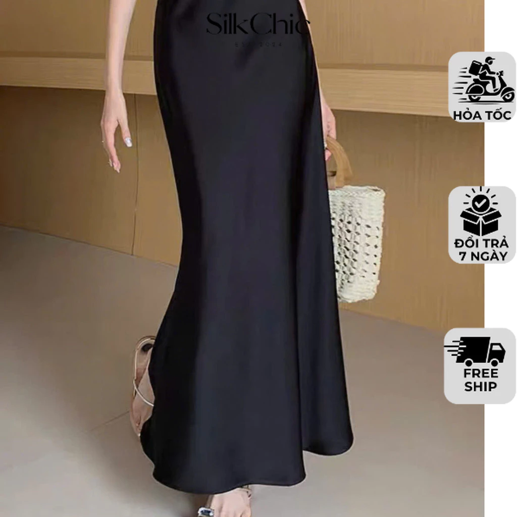 Chân Váy Midi Lụa Form A Phối Đuôi Cá Nhẹ Dáng Dài Hàn Quốc NV606 Chân Váy Midi Dáng Dài Chất Liệu Lụa Satin Mềm Mịn Nữ